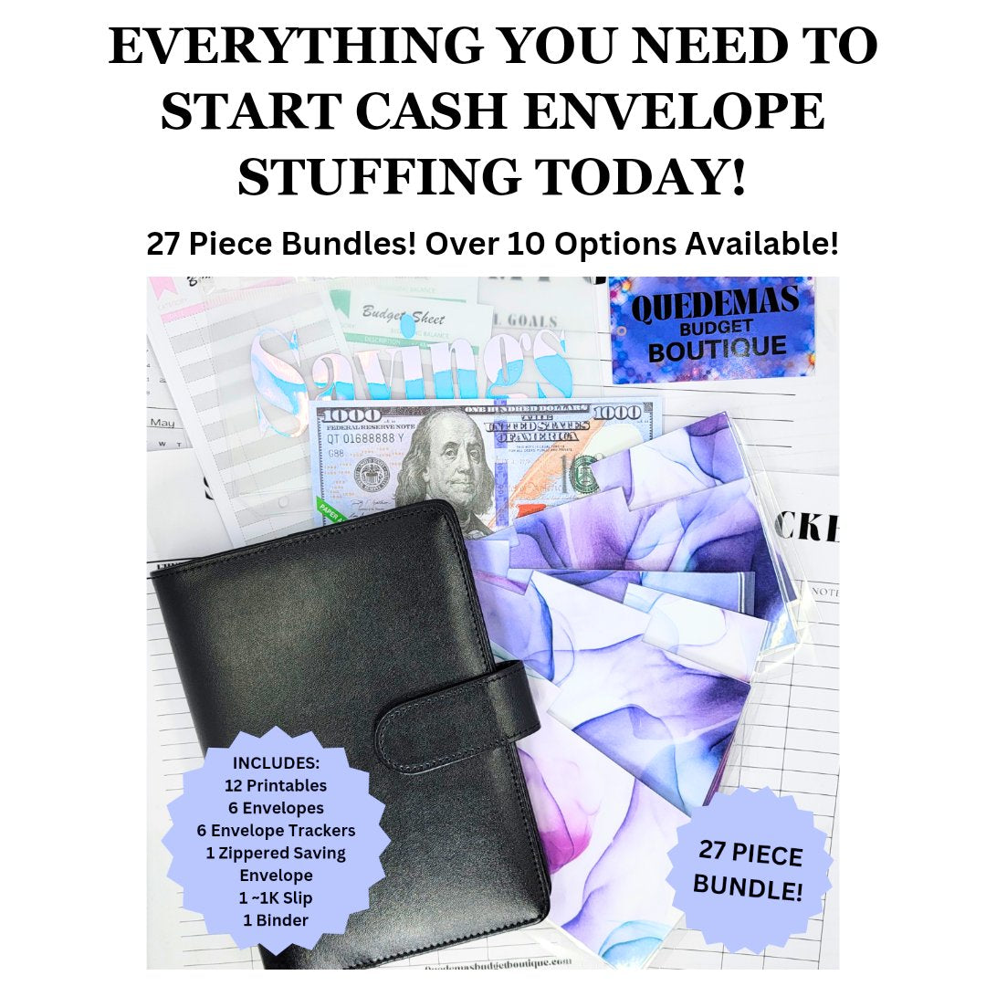 Quedemas Kickstart Budget Binder Kit! EVERYTHING you need to start taking control of your finances! 27 Piece Bundle! INCLUDES Easy To Follow Budget Sheets! And More!