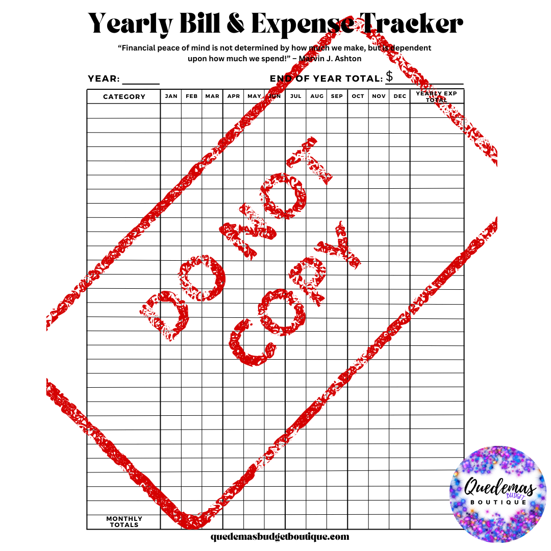 Yearly Bill & Expense Tracker! PDF Printable!  8.5 x 11