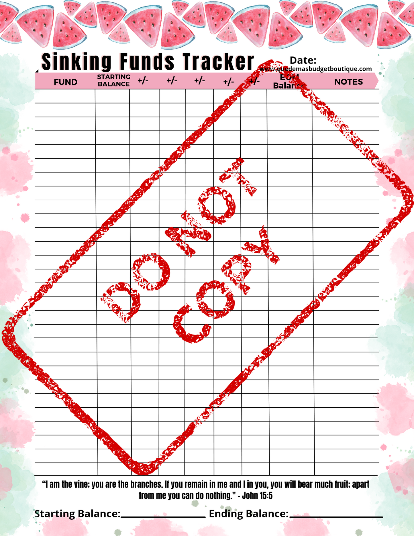 Watermelon Sinking Fund Tracker Tracker! JUNE Option Available! PDF Printable!  8.5 x 11
