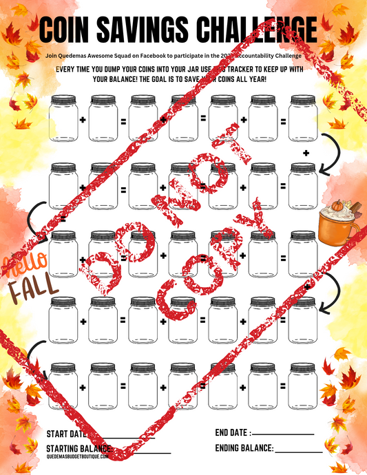 Fall Season Coin Savings Challenge! Purple PDF Printable!  8.5 x 11
