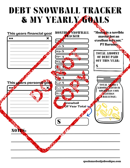 Debt Snowball Tracker & Yearly Goals PRINTABLE! As seen on Quedemas YouTube channel