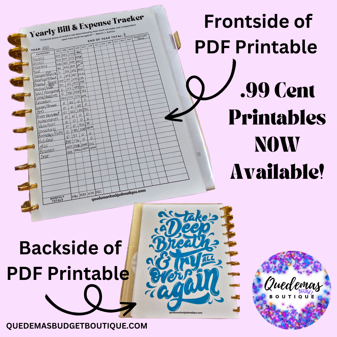 Yearly Bill & Expense Tracker! PDF Printable!  8.5 x 11