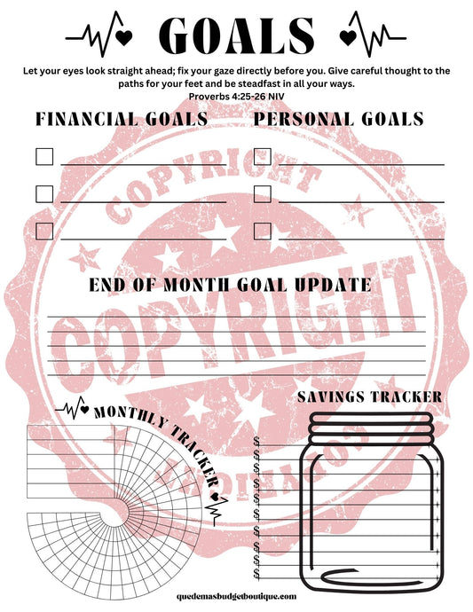 Goals Monthly PDF Printable!  8.5 x 11