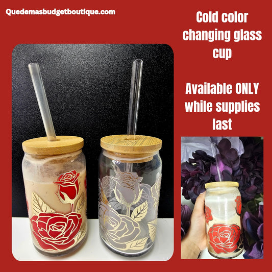 Rose Glass Cup | Red Color Changing 16oz Glass Cup | Available ONLY while supplies last!