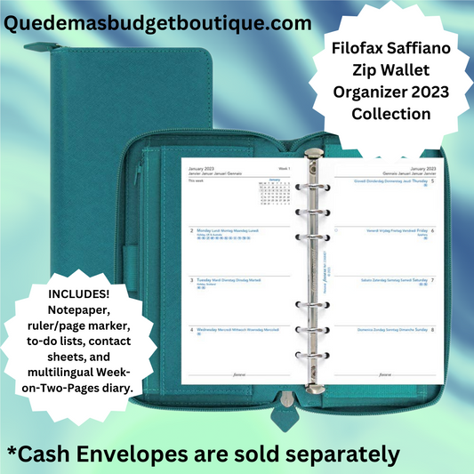 Filofax AQUAMARINE Zip Wallet Budget Organizer - Saffiano Zip Collection (2023)