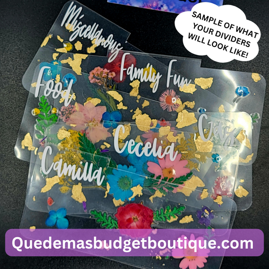 Pressed Real Flower Cash Dividers! Each Set Is Unique & One Of A Kind! CUSTOMIZABLE! SETS OF 3 OR 6 AVAILABLE! TRACKERS INCLUDED!