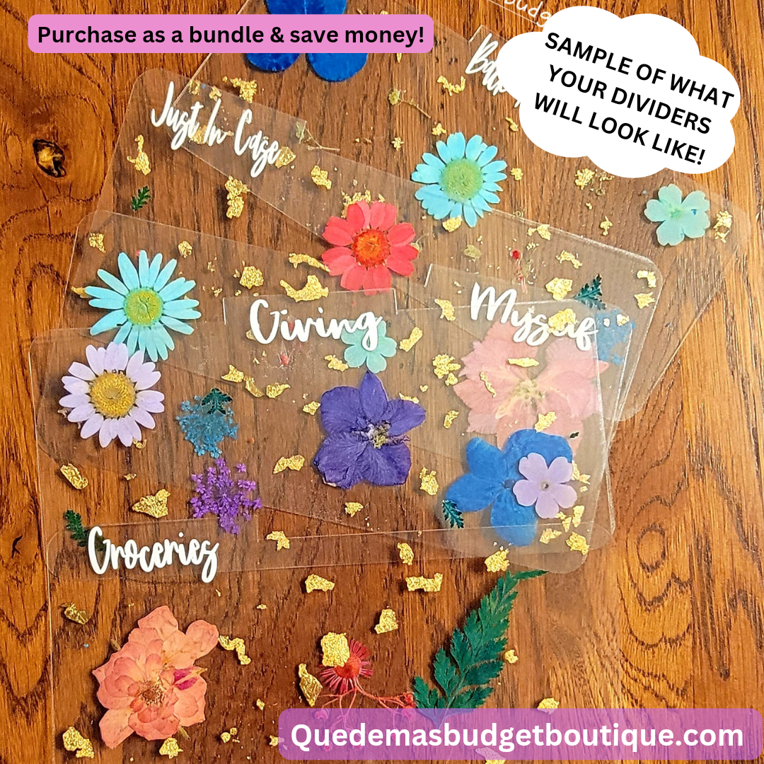 Pressed Real Flower Cash Dividers! Each Set Is Unique & One Of A Kind! CUSTOMIZABLE! SETS OF 3 OR 6 AVAILABLE! TRACKERS INCLUDED!