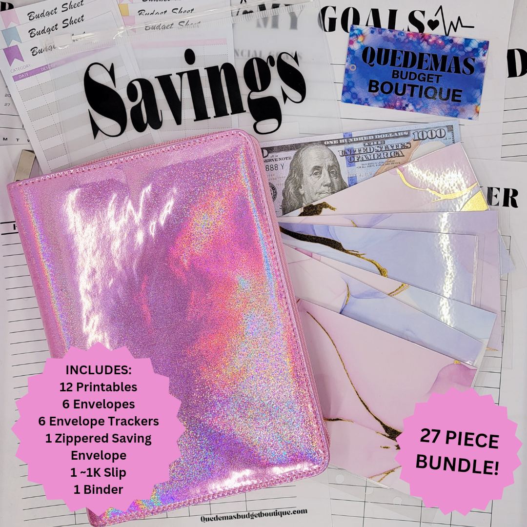 Pink Glitter Zip Around Budget Binder! 27 Piece Bundle!!! EVERYTHING YOU NEED TO GET STARTED! 2 Options Available!! Customizable!