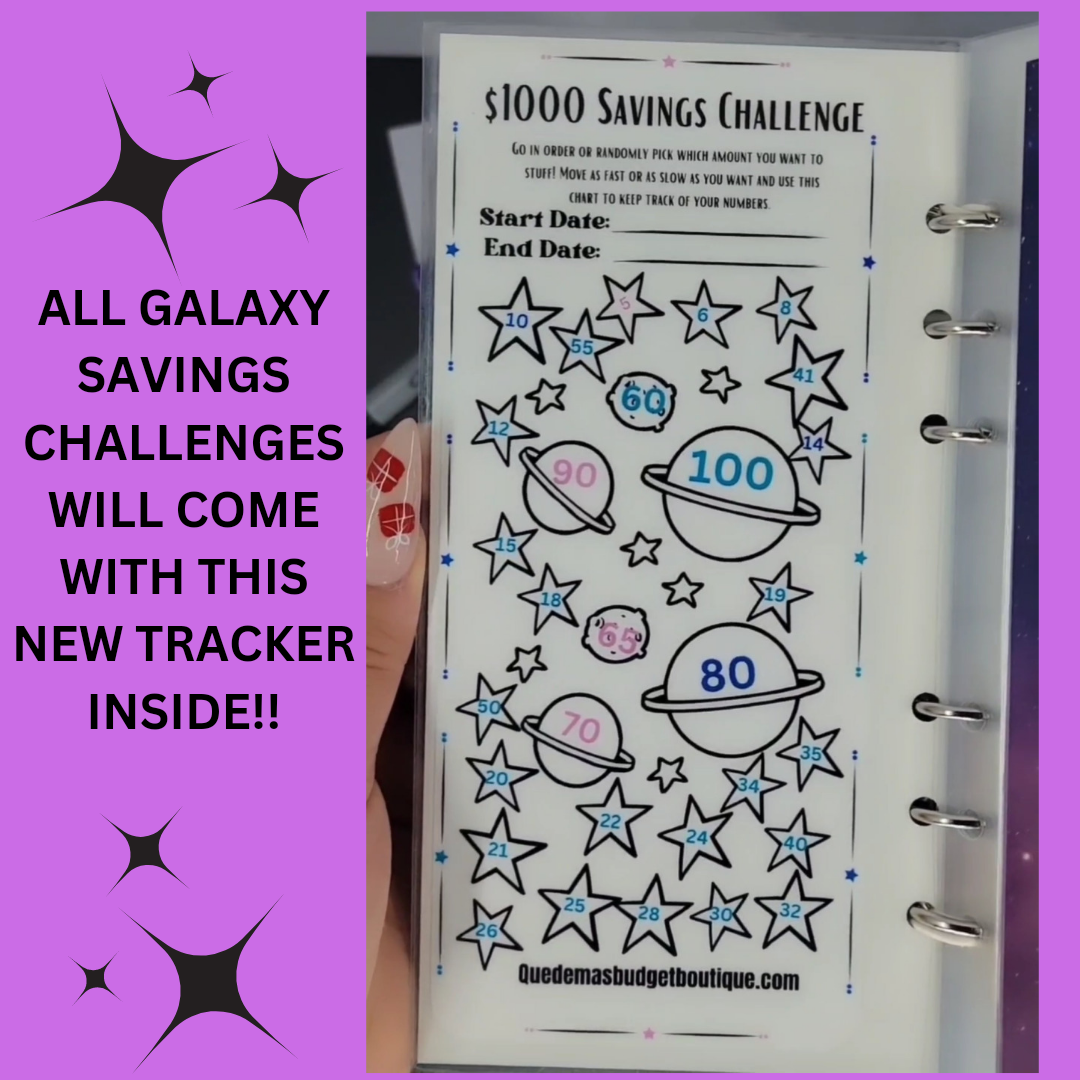 1K Savings Challenge! Galaxy $1000 Saving Challenge! Bundle Includes 20 -30 Envelopes! 1k Slip & Marker!