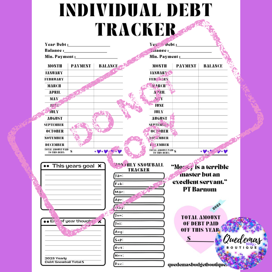 Individual Debt & Debt Snowball Tracker PRINTABLE! As seen on Quedemas YouTube channel