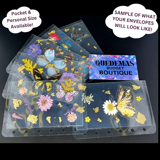 Pressed Flowers, Butterflies & Gold Flake Envelopes! Cash Envelopes! Each Set Is Unique & One Of A Kind! CUSTOMIZABLE! Trackers Included!