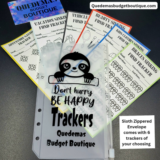Sloth Tracker Zippered Envelope! 7 Piece Bundle! Come with 6 Customizable Trackers! Trackers can be laminated for FREE!