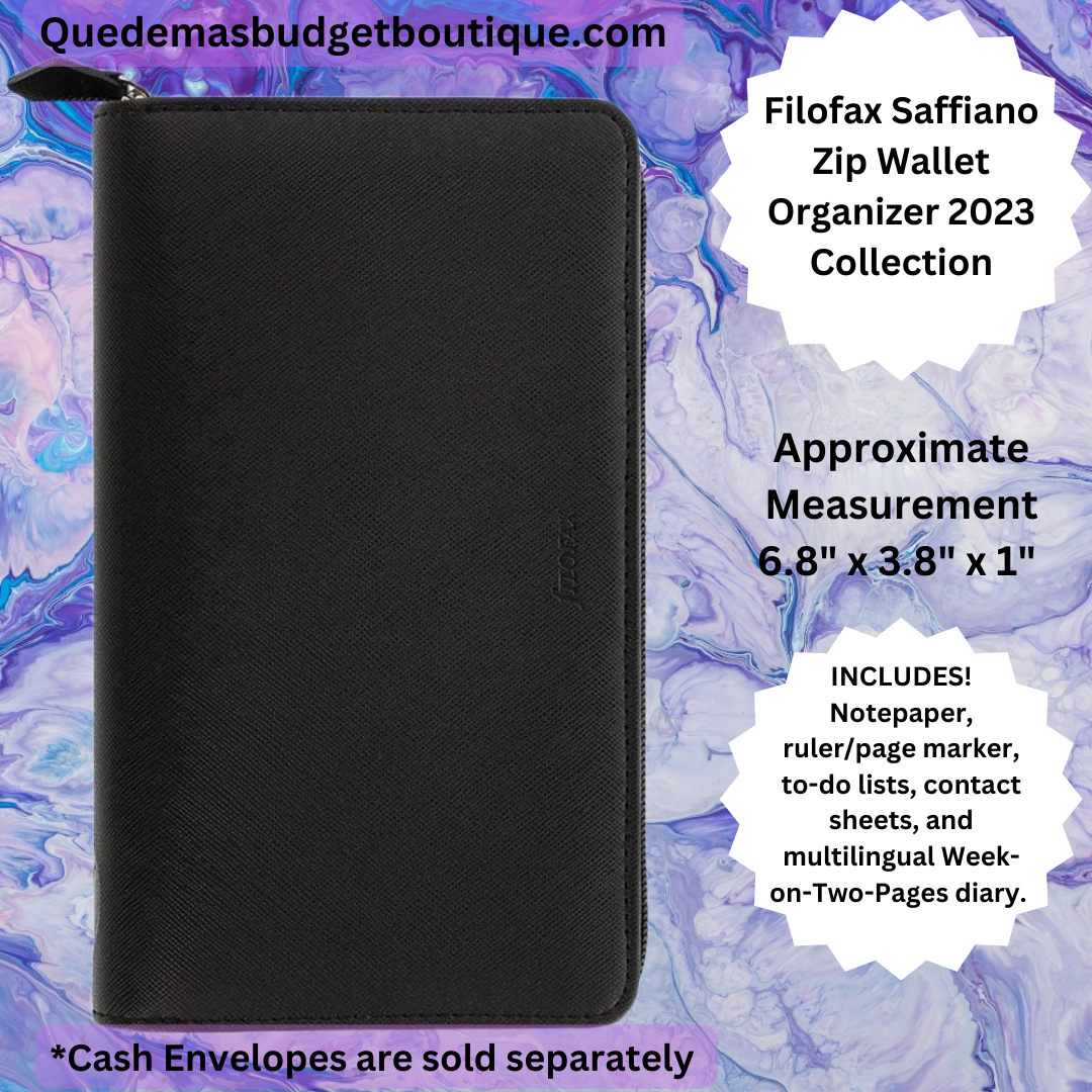 Filofax Black Zip Wallet Budget Organizer - Saffiano Zip Collection (2023)